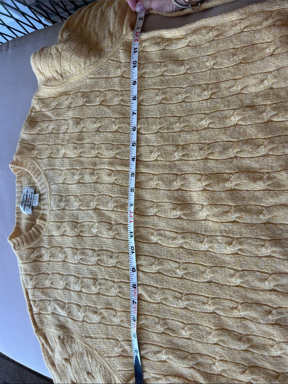 Polo by Ralph Lauren 100 % Wool Men's Pale Yellow Cable Knit Crewneck Sweater